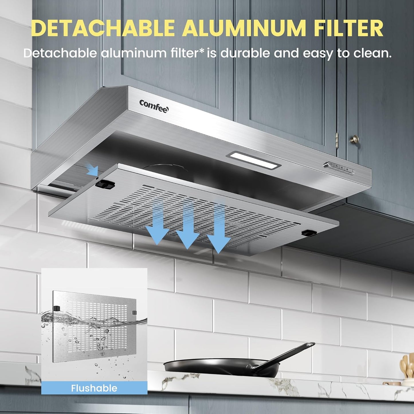 60cm Stainless Steel Under Cabinet Mount Range Hood with 3-Speed Modes