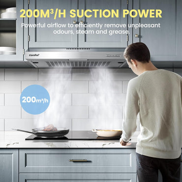 60cm Stainless Steel Under Cabinet Mount Range Hood with 3-Speed Modes