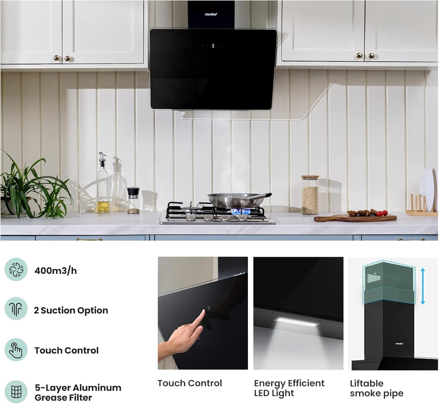 60CM Wall-mounted 3-Speed Chimney Angled Range Hood