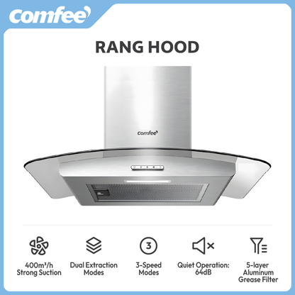 60cm Chimney Cooker Range Hood Kitchen Extractor with 3-Speed Modes