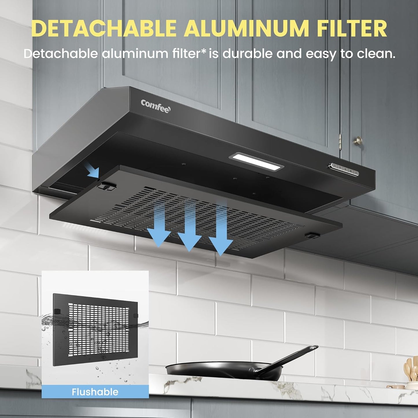 Black 60cm Under Cabinet Wall-Mount Cooker Range Hood with 3-Speed Modes