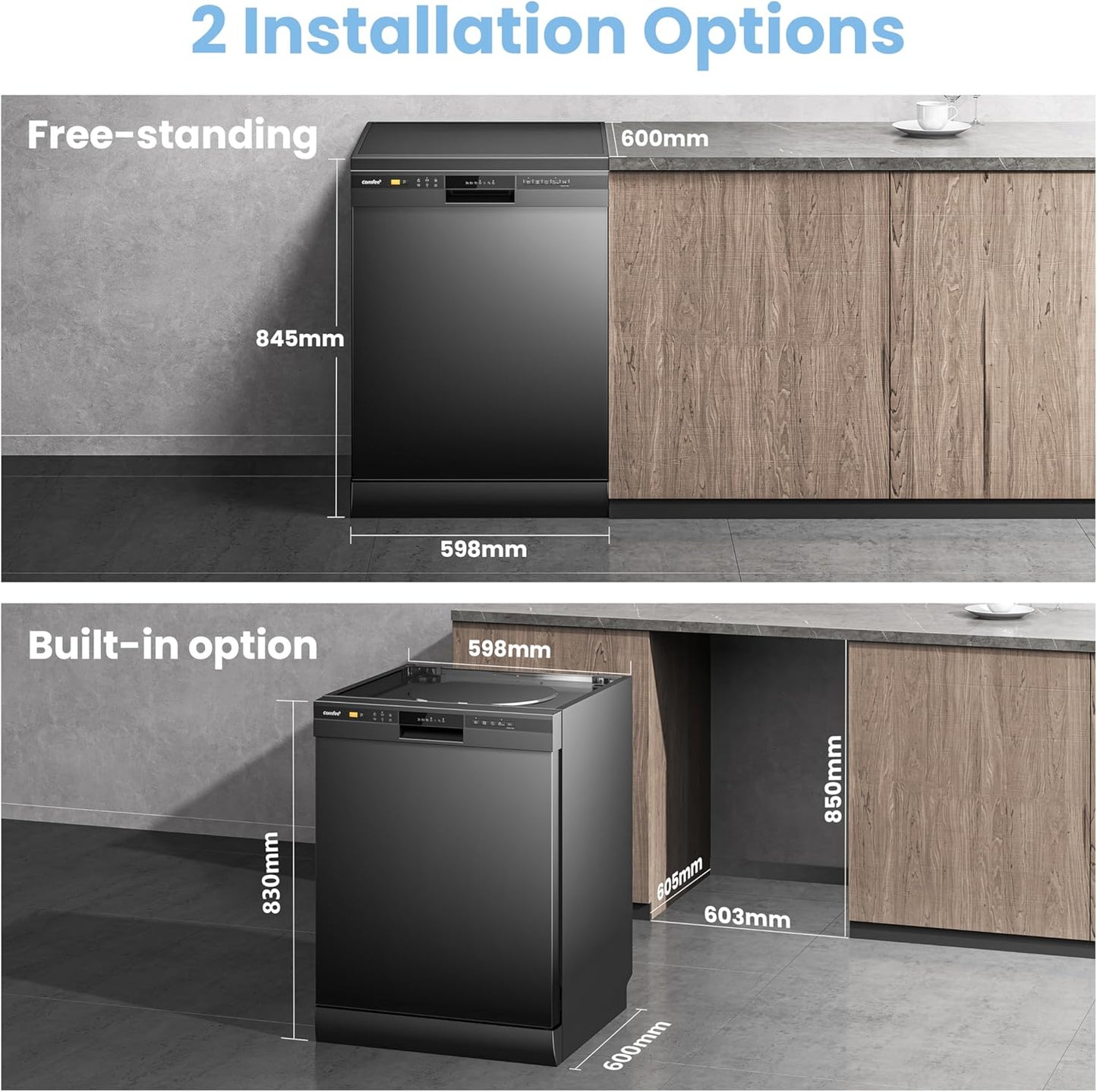 Black Freestanding Dishwasher with 6 Washing Programs