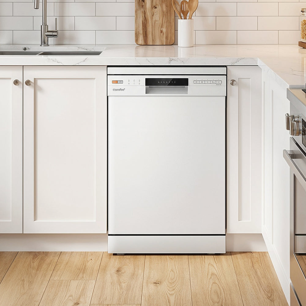 40cm White Freestanding Dishwasher with 10 Place Settings & 6 Washing Programs