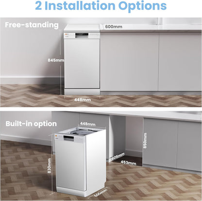 40cm White Freestanding Dishwasher with 10 Place Settings & 6 Washing Programs