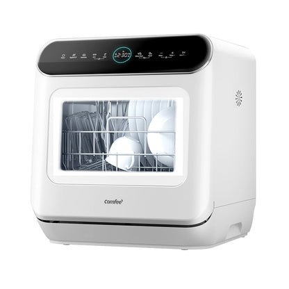 White Countertop Dishwasher with a Visible Door