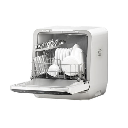 White Countertop Dishwasher with a Visible Door