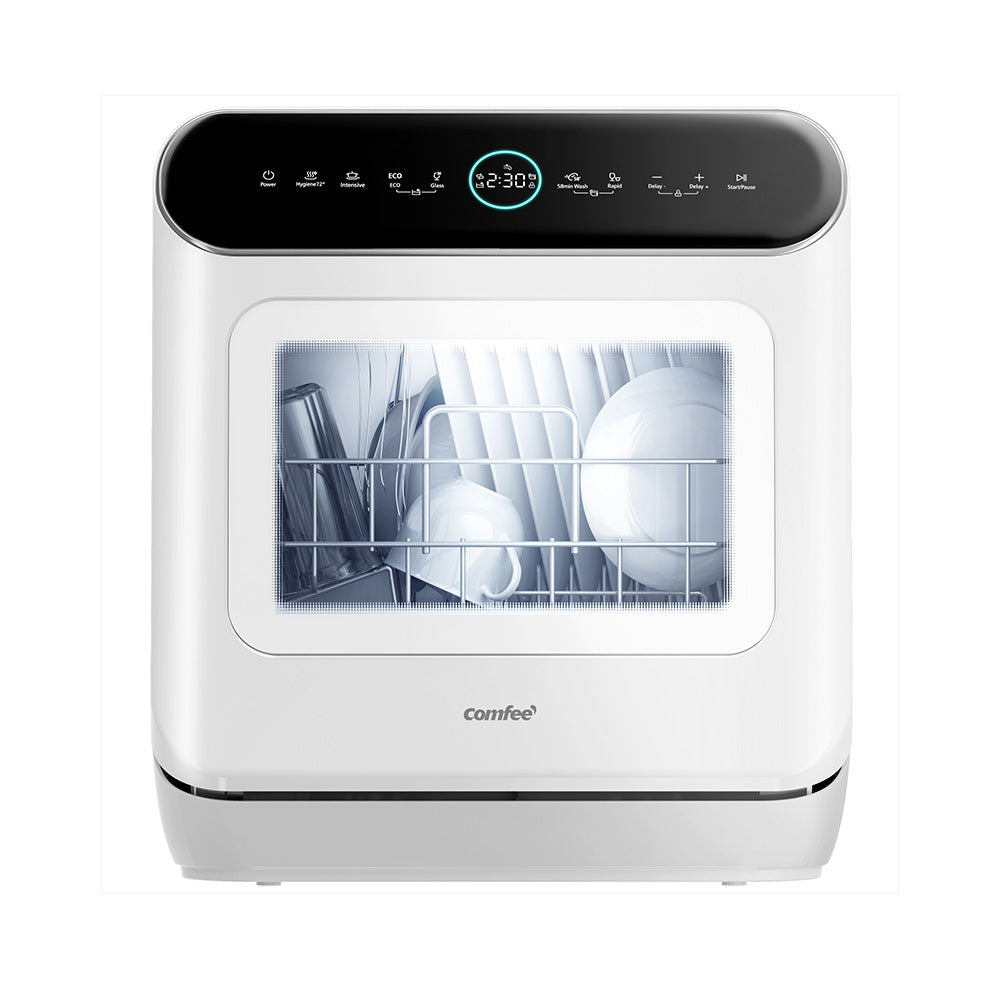 White Countertop Dishwasher with a Visible Door