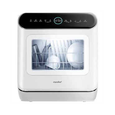 White Countertop Dishwasher with a Visible Door