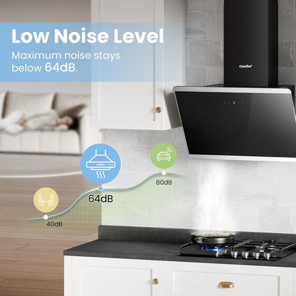 60CM Wall-mounted 3-Speed Angled Range Hood with Touch Screen