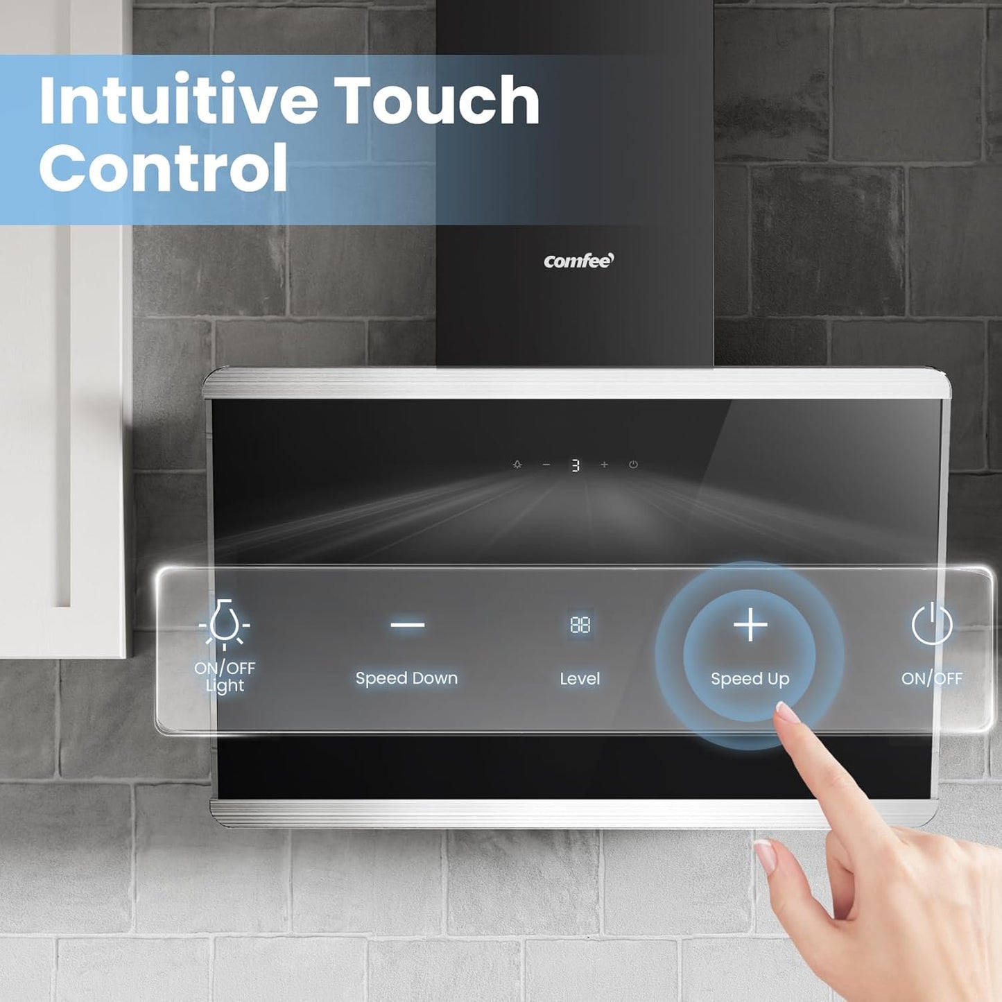 60CM Wall-mounted 3-Speed Angled Range Hood with Touch Screen