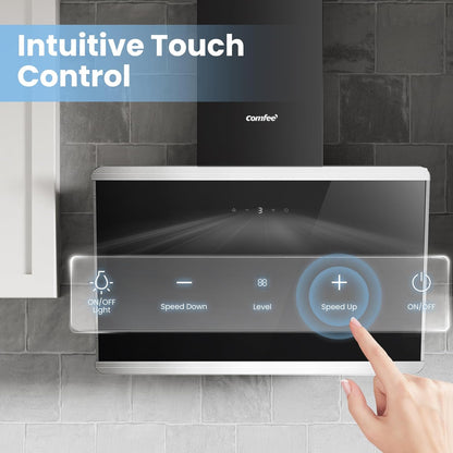 60CM Wall-mounted 3-Speed Angled Range Hood with Touch Screen