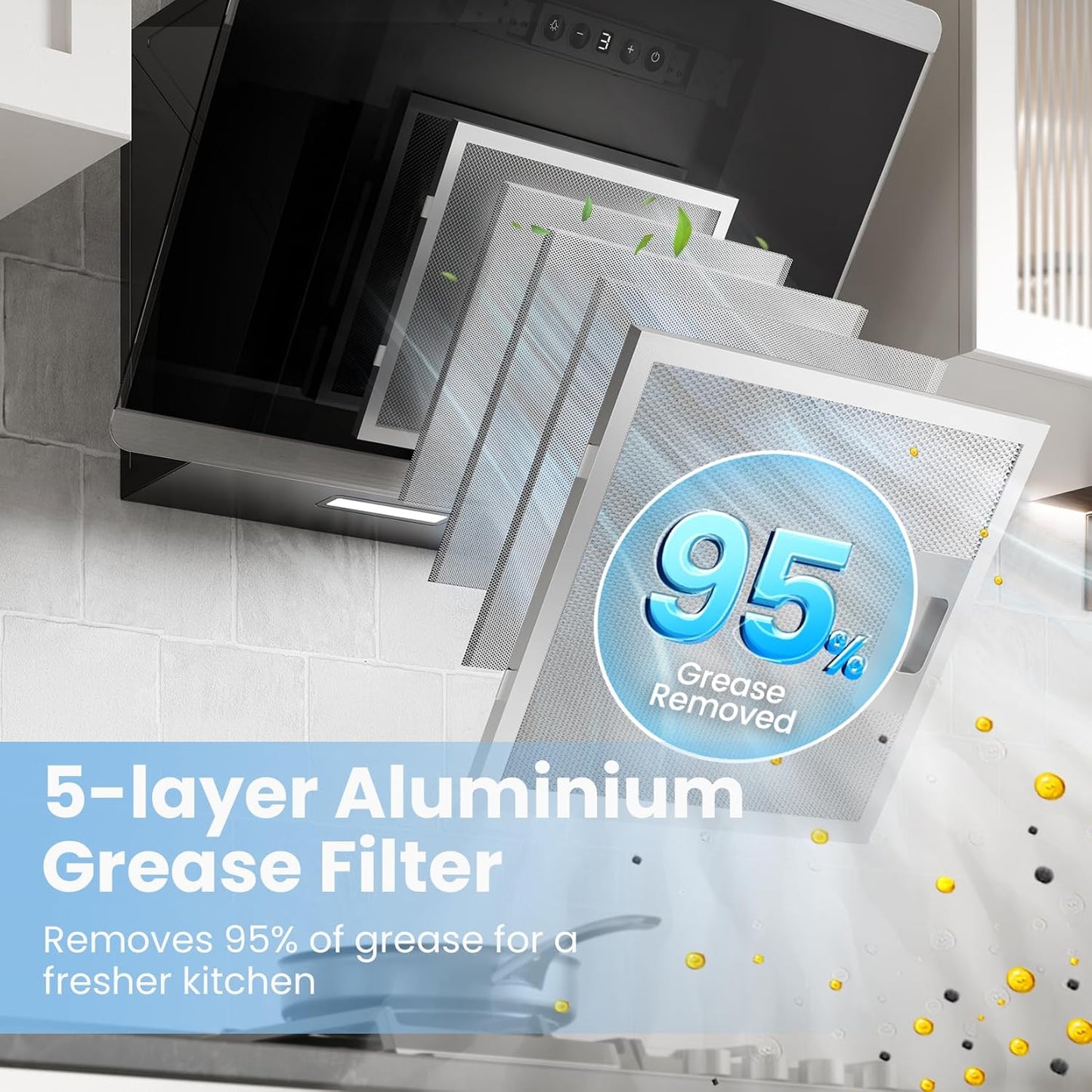 60CM Wall-mounted 3-Speed Angled Range Hood with Touch Screen