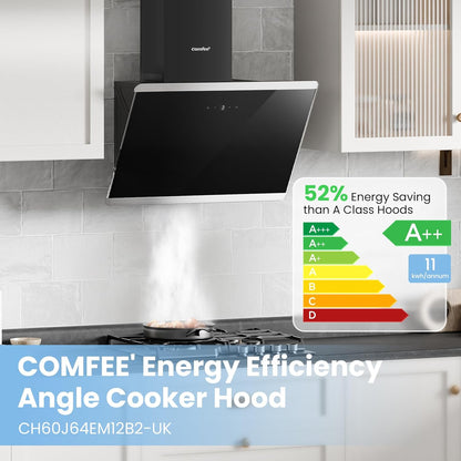 60CM Wall-mounted 3-Speed Angled Range Hood with Touch Screen