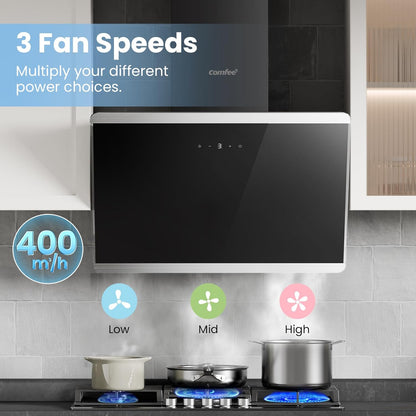 60CM Wall-mounted 3-Speed Angled Range Hood with Touch Screen