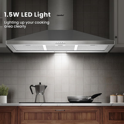 90cm Chimney Cooker Hood with LED and Recirculating & Ducting System