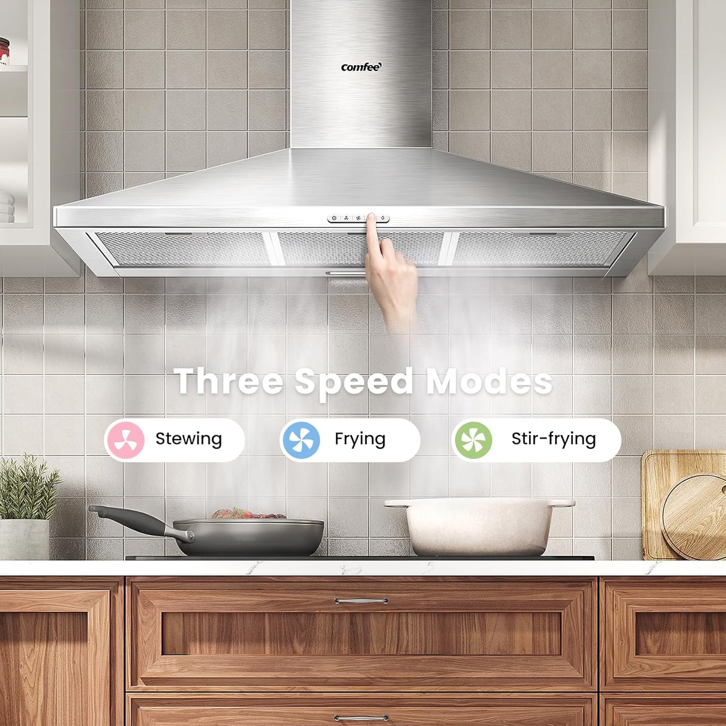 90cm Chimney Cooker Hood with LED and Recirculating & Ducting System