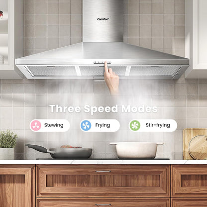 90cm Chimney Cooker Hood with LED and Recirculating & Ducting System
