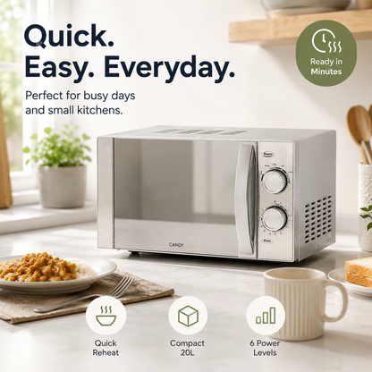 CMW20MSS-DX 20L Countertop Microwave | 700W Compact Design with 6 Cooking Levels